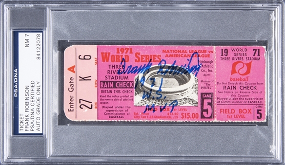 1971 World Series Game 5 Full Ticket Signed By Frank Robinson (PSA/DNA NM 7) 